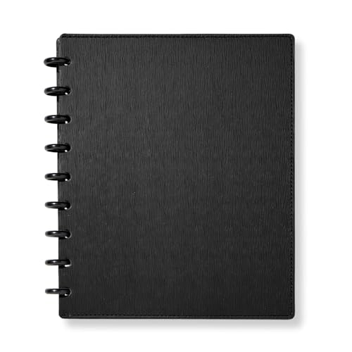 Levenger Circa Midway Sliver Discbound Notebook Portable Fold-Back with Textured LevTex Cover 60Sheets 90GSM Annotation-Ruled Paper Includes Card Pockets Black