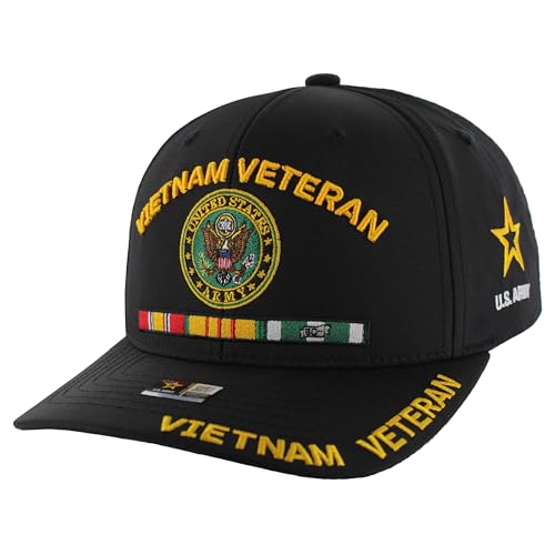 Vietnam Veteran Hat US Army Official Licensed Army Veterans Embroidered Adjustable Military Baseball Cap for Men (US Alpha One Size Black (Vietnam Veteran))