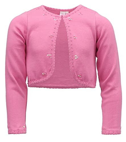 Cyndeelee Girls Long Sleeve Beaded Sequin Scallop Trim Bolero Cotton Shrug Cardigan (Pink, 5/6)