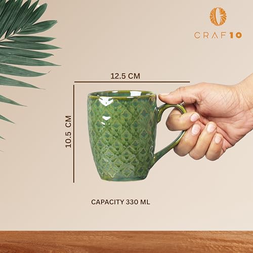 Image of CRAF10 Glaze Studio Ceramic Tea /Coffee Mug - Single Piece, 330 ML, Reactive Glaze, Elegant & Durable, Office use, Jade Color