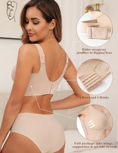 PoseFree Wireless Bras for Women Full Coverage No Underwire Supportive Seamless Back Fat Smoothing Padded Push Up Bra3