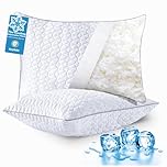 Cooling Pillows Queen Size 2 Pack, Shredded Memory Foam Pillows, Adjustable Firm Bed Pillows Cool Cold Pillow for Hot Side Back Stomach Sleepers with Removable Washable Cover, 20" x 30", White