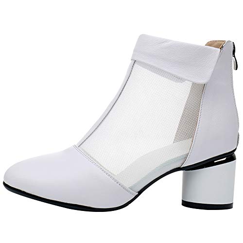 ANUFER Women's Elegant Block Heel Ankle Boots Breathable Mesh Hollowed-out Summer Booties Pumps2