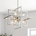 Majhoiw Brushed Nickel Chandelier 8 Lights Modern Geometric Pendant Light Farmhouse Ceiling Light Fixture for Dining Room Kitchen Island Living Room Bedroom Hallway