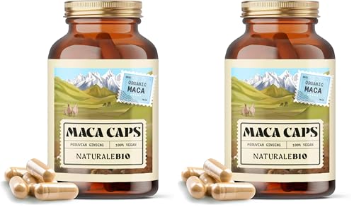 NaturaleBio Maca Andina Ecológica en Cápsulas 500mg - 180 cápsulas. Gelatinizada, Bio y Pura, viene de raíz de Maca Peruana Orgánica. (Paquete de 2)
