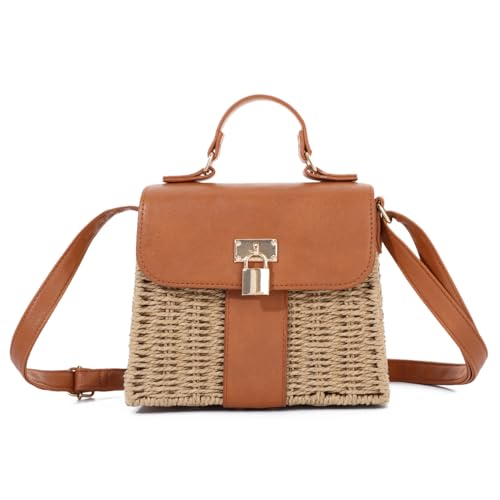 EVEOUT Rattan Umhängetasche Damen Sommer Chic Weidengeflecht Korb Handtasche mit Schulterriemen Elegant Stroh Crossbody Tasche EVEOUT Rattan Umhängetasche Damen Sommer Chic Weidengeflecht Korb Handtasche mit Schulterriemen Elegant Stroh Crossbody Tasche