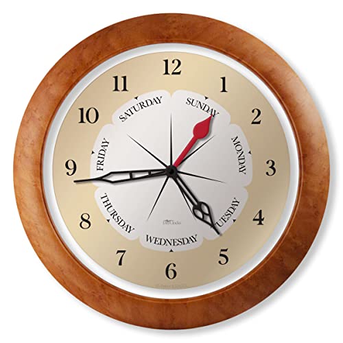 Dayclocks CM CONTEMPORARY MAPLE Time & Week-Day Wall Clock With Transparent Frame Ring – Weekly Clock With Days, Hours & Minutes - Ideal Retirement Gift For Men & Women, Maple Accent Frame cover