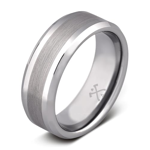 Manly Bands: Mens Wedding Bands and Rings - Unique Polished or Satin Finished Tungsten, Comfort Fit Wedding Band, Stylish Ring for Men, Free Silicone Ring Included