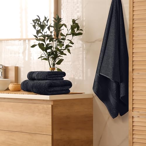 Belizzi Home Ultra Soft 3 Pack Cotton Towel Set, Contains a Bath Towel 28x55 inch, a Hand Towel 16x24 inch & a Wash Coth 12x12 inch, Ideal Everyday use, Compact & Lightweight - Black - Image 3