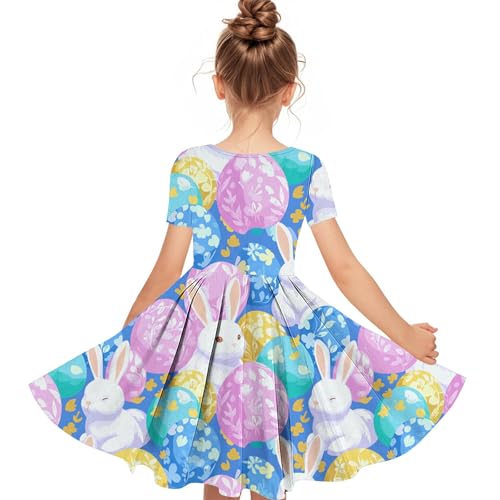 Easter Dress for Girls Bunny Rabbit Easter Eggs Print Swing Dresses Casual Flared Dresses Summer Outfits 4-14 Years4