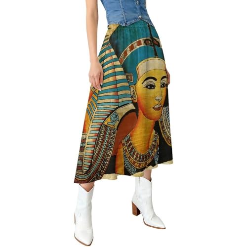 Retro Ancient Egyptian Art Women's Skirts Midi Swing...