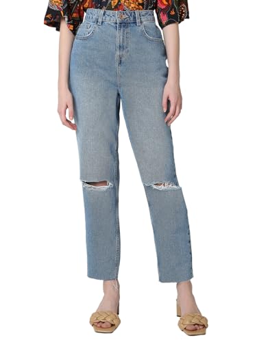 Image of VERO Moda Women's Mom Fit High Rise Distressed Jeans