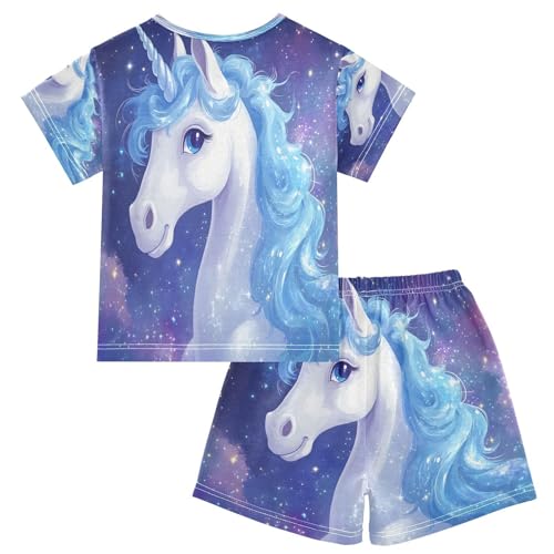 ALAZA Unicorn Galaxy Starry Star Pajamas Set Short Sleeve Cotton Sleepwear Summer Pjs 2 Piece 5-14Y2