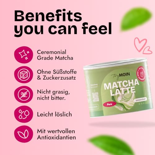 TryMOIN - Bio Ceremonial Grade Matcha Pulver aus Japan - Für Iced Matcha Latte, Matcha Tee, vegan, zuckerfrei, leicht löslich - 20 Portionen