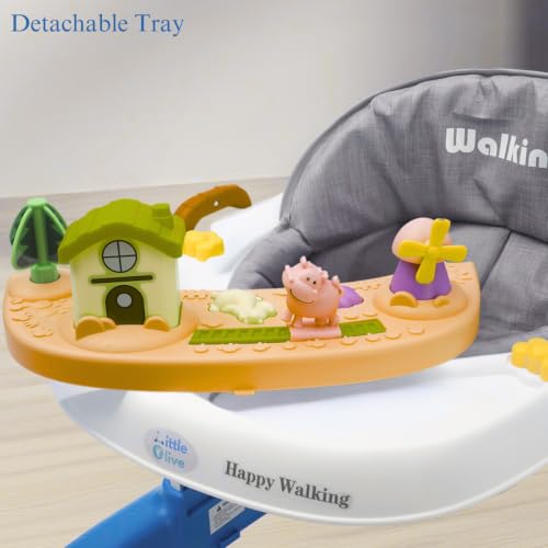Image of Little Olive Baby Walker for Kids | Adjustable Height Baby Walking Support with Interactive Activity Toy Tray, Comfortable Padded Seat & Smooth Multi-Directional Wheels | Walker for Baby Boys & Girls - Blue