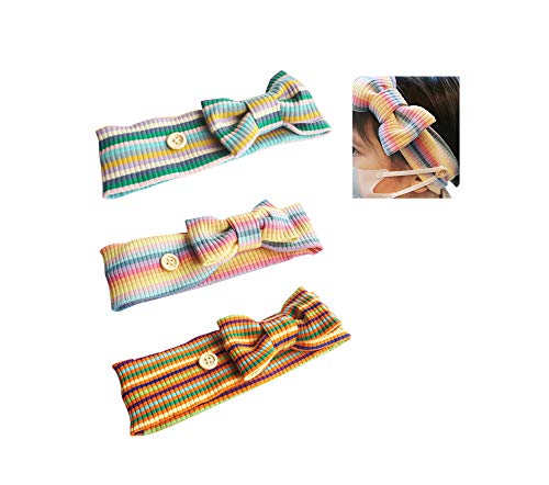 3 Pcs Cute Bowknot Headband with Button for Holding Face Mask for Kids Girls