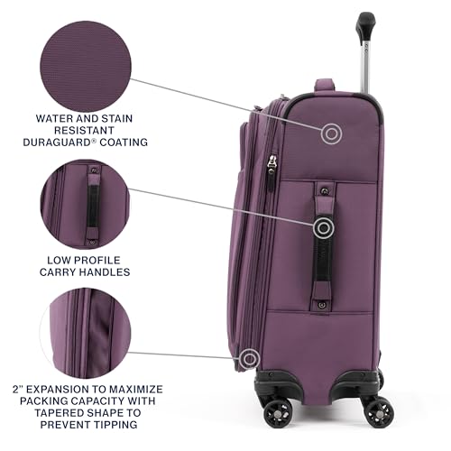 Image of Travelpro Tourlite Softside 21 inch Expandable Luggage with 4 Spinner Wheels, Lightweight Suitcase, Carry-On, Deep Purple