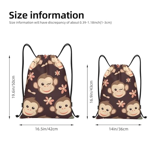 Cute Monkey Floral Pattern Drawstring Backpack Lightweight Sports Gym Bag With Adjustable Shoulder Straps For Fitness Yoga Travel Soccer Volleyball Small4