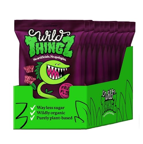 Wild Thingz Fruity Flyz Organic & Low Sugar Natural Gummy Sweets, Vegan & Gluten Free Share Bag Snacks, Perfect for Parties, Offices or as Gifts 130 g (Pack of 10) Wild Thingz Fruity Flyz Organic & Low Sugar Natural Gummy Sweets, Vegan & Gluten Free Share Bag Snacks, Perfect for Parties, Offices or as Gifts 130 g (Pack of 10)