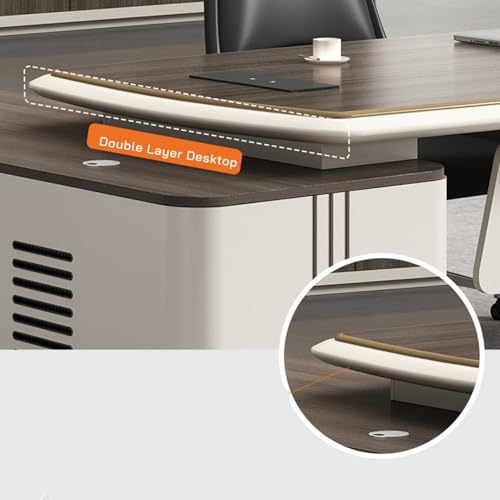 Image of Lakdi The Furniture Co Director L-Shape Office Table Luxury Desk with Multi-Function Ports Functional Hettich & Blum Hardware Drawers and Ample Storage - Beige and Dark Brown - LDL-602