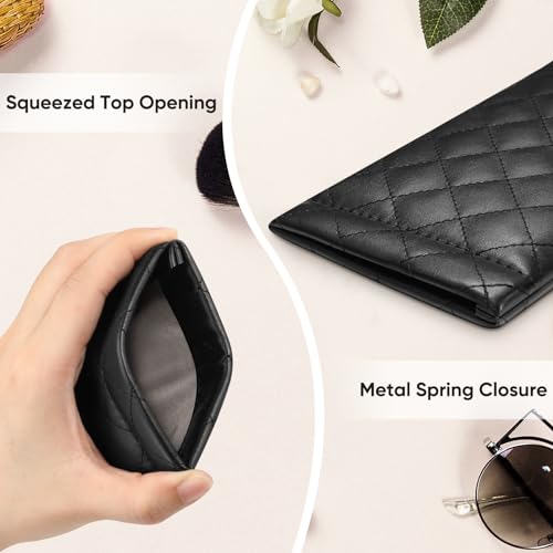 Image of FINTIE Soft Eyeglasses Case with Cleaning Cloth, Portable Squeeze Top Vegan Leather Glasses Pouch, Sunglasses Eyewear Bag