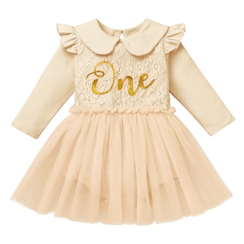 ODASDO Baby Girl First Birthday Outfit Lace Floral Cotton Long Sleeve Tutu Romper Dress with Headband2