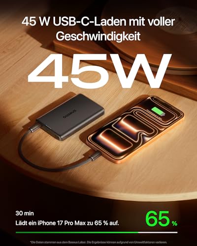 Baseus PicoGo AM52 Powerbank, Qi2.2 Magsafe Powerbank 10000mAh, ultraschnelles 25W kabelloses Laden, PD 45W Schnellladung, schlanker magnetischer externer Akku für iPhone 17/16 Pro Max, Schwarz 4