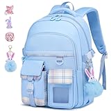 KEBEIXUAN Cartable Fille Primaire Kawaii, Sac  Dos Scolaire pour Enfants 6-11 Ans (CP au CM2) - Sac d'cole Lger et Respirant pour Filles, Bleu