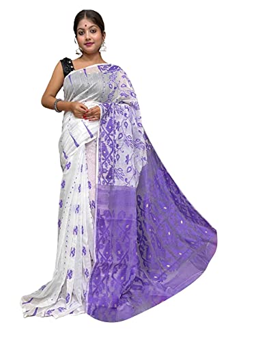 Sari en coton indien blanc et Zari pour les célébrations et mariages