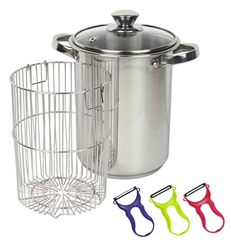 Casserole à asperges en acier inoxydable avec passoire et couvercle en verre Capacité 3,9 l Compatible avec tous les types de plaques de cuisson et induction...