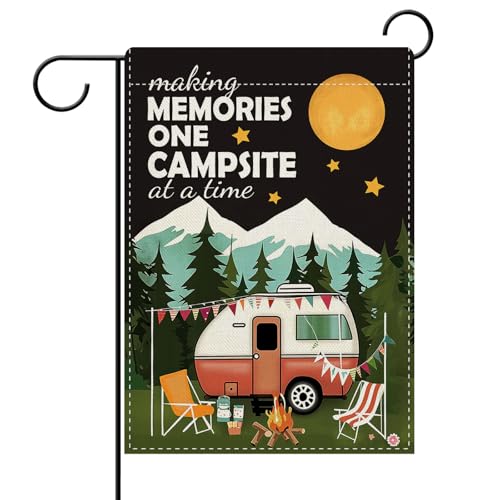 Dyrenson Camper RV Decorative Garden Flag Making Memories One Campsite at a Time Camping Yard Outside Home Decoration Campfire Firepit Burlap Outdoor Small Decor Double Sided 12 x 18