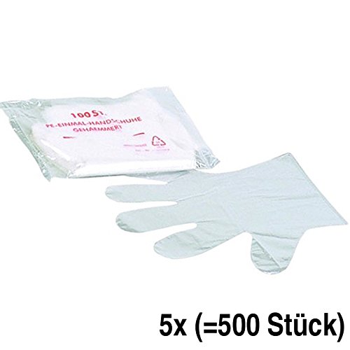 Handschuhe, Einweg-Handschuhe Gastronomie, Handel, Obst, Küche, Kosmetik Paraffinbad, PE, Einmal, Einheitsgröße, 5 Packungen bei Günstiger Preis