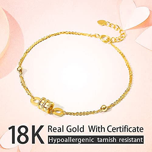 Solid 18K Yellow Gold Link Bracelet For Women Real Gold, Dainty Charm Gold Bangle With Certificate Fine Jewelry For Wedding Birthday Anniversary Party Prom, Cute Waist Thin Adjustable Chain Gift For Her, 6-7.5 Inches ,Rope Bracelet For Girl #TOP1