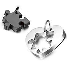 Cupimatch 2PCS Couple Necklace Stainless Steel Love Heart Puzzle Matching Pendant, 54cm 45cm Chain Included for Valentines Day