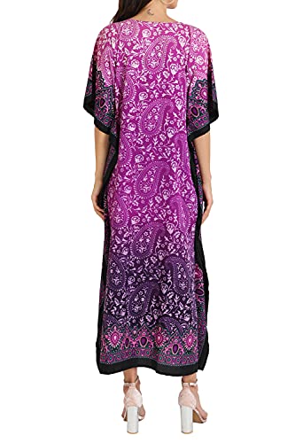 Image of Miss Lavish London Kaftan Dresses for Women Plus Size Long Batwing Sleeve Caftans, V Neck Moo Moo Printed Beach Cover Up Maxi Beach Dress, Bathing Suit Cover-Up Loungewear
