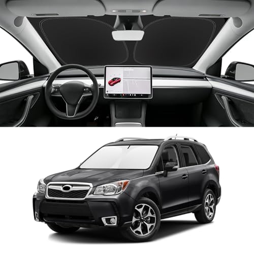 Image of Custom Fit Windshield Sun Shade for Subaru Forester 2014-2018 | Blocks UV Rays and Sun Heat, Helps Reduce Interior Temperature, Protects Dashboard from Fading, Folds Easily for Storage