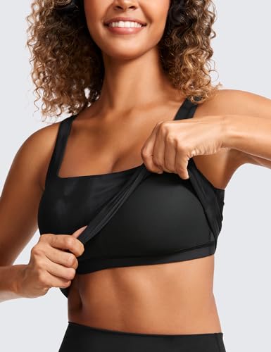 Image of CRZ YOGA Butterluxe Square Neck Crop Tank Top | Light Support, Removable Pads, Yoga, Extremely Soft, Wide Straps, Longline Sports Bras for Women