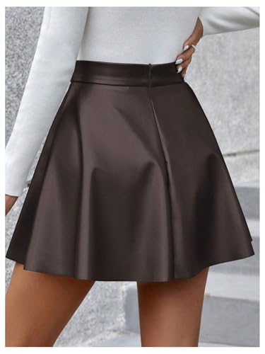 Milumia Women's High Waisted Pu Leather Skirt Flared A Line Mini Short Skirts2
