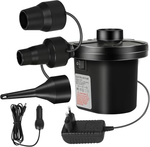 TAVADA Elektrische Luftpumpe,Luftpumpe Luftmatratze,2 in 1 Inflate und Deflate,Elektrische Pumpe für Haus und Auto Verwendet Werden,mit 3 Luftdüse für Aufblasbare Matratze,Boot,Luftmatratze Pool