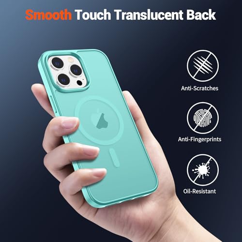 Image of SUPFINE Magnetic for iPhone 15 Pro Max Case (Compatible with MagSafe) (Military Grade Drop Protection) Slim Translucent Matte Shockproof with Anti-Fingerprint Phone Case,Blue Green