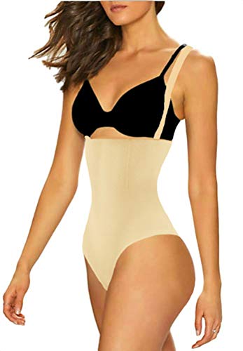 ShaperQueen 102A Best Womens Waist Cincher Body Shaper Trimmer Trainer Girdle Faja Short Slip Tummy Control Brief Corset Plus Size Panty Shapewear Thong Bodysuit (XS, Nude)