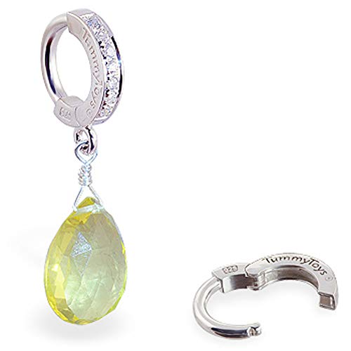 Lemon Quartz On TummyToysÂ® CZ clasp Belly Ring Sexy in a snap navel jewelry Belly button Handmade navel barbell