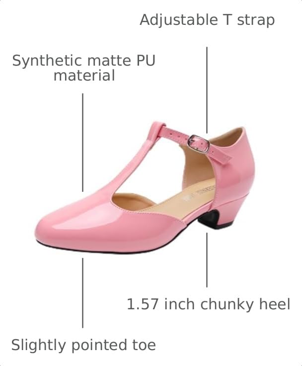 Image of MAIERNISI JESSI Women's T-Strap Mary Jane Pumps, Low Block Heel, Closed Toe, Buckle Ankle Strap