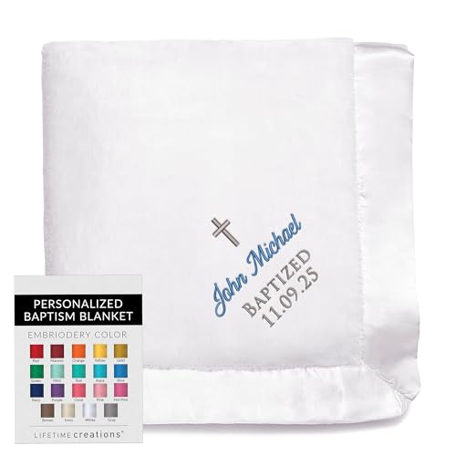 Lifetime Creations Personalized Baby Baptism Blanket: Custom Embroidered White Christening Blanket, Baptism Gifts for Boys & Girls, Baby Dedication Gifts, Bautizo Regalo