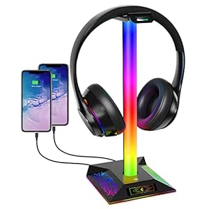 Hcman Headphone Stand Gaming Headset Holder RGB PC Gaming Accessories for Desk, Cool LED Headset Stand with 2 USB…