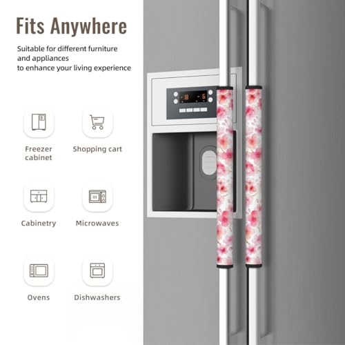 Image of Cherry Blossoming Refrigerator Door Handle Covers Set of 2, Spring Decoration Neoprene Fridge Door Handle Covers Washable Non-Slip Protector for Fridge Dishwasher Appliance, Keep Your Kitchen Clean