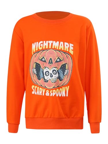 renvena Child Halloween Outfit Pumpkin Sweatshirt Crewneck Long Sleeve Pullover Sweater for Boys Girls