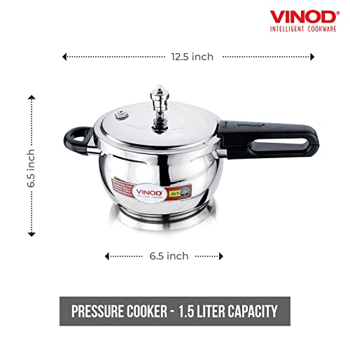 Vinod Pressure Cooker Stainless Steel – Glass Lid Handi Pot - 1.5 Liter – Indian Pressure Cooker – Stove Top Sandwich Bottom – Best Used For Indian Cooking, Soups, and Rice Recipes, Quinoa - Image 3