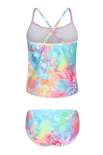 Image of Girls Two Piece Tankini Swimsuits Tie Dye Bathing Suit Kids Hawaiian Swimwear Set 3-16 Years
