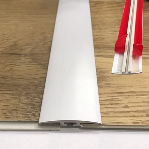 Self-Adhesive Threshold Strip for 0.5 Inch Gap, Laminate Flooring Transition Cover with Wood Grain Finish, PVC Reducer Trim, Easy Installation, White Color, 36655